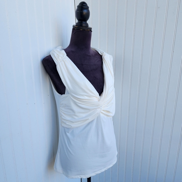 H&M Top Women's Blouse Stretch White Sleeveless V Neck Business Ivory Cream L - Picture 6 of 10